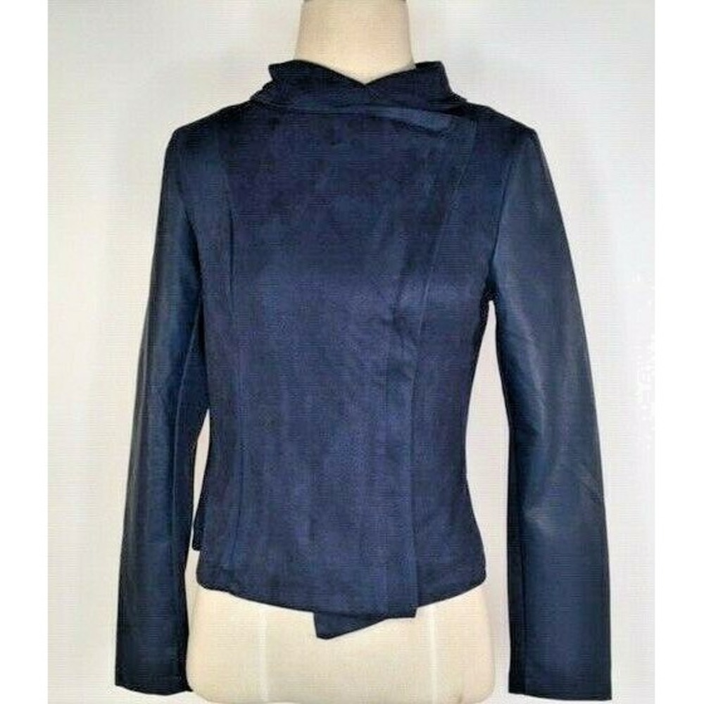 Romeo & Juliet Couture Womens M Moto Jacket Blue Faux Leather Micro Suede NWT